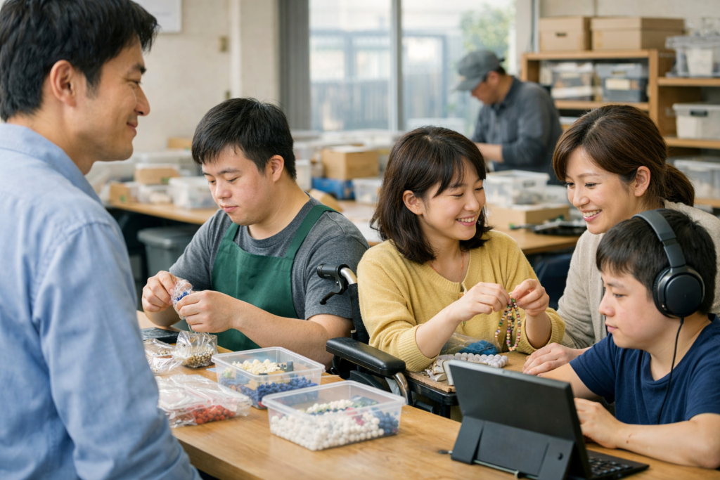 就労継続支援b型で作業する日本人男性