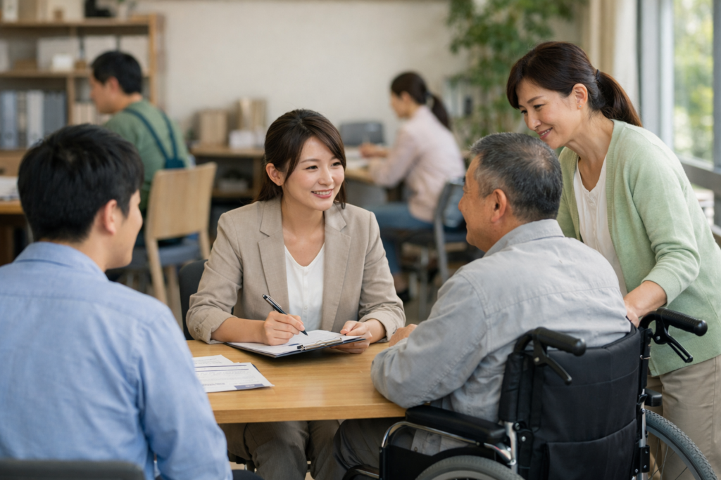就労支援の認定調査を受ける日本人女性
