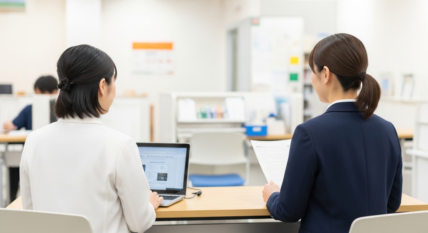 就労移行支援を利用しながら、賃金と工賃の仕組みを確認し将来の働き方を考える女性のイメージ