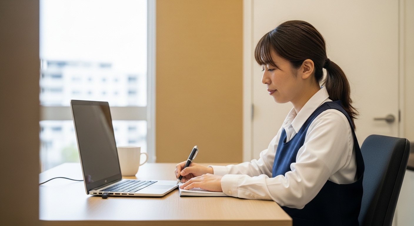 就労支援の転職志望動機を作成する日本人女性