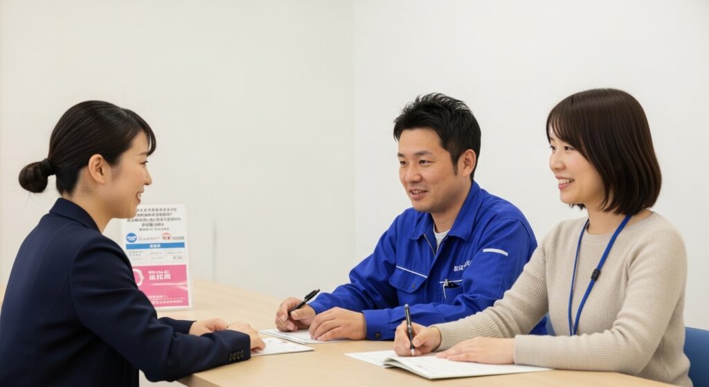 障がい者就労移行支援の利用者がサポステの支援内容や仕組みに疑問を抱きながら相談しているイメージ