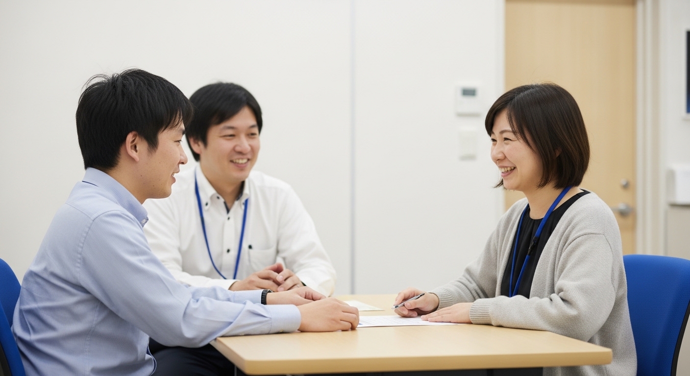 日本人女性が利用料減免制度を確認