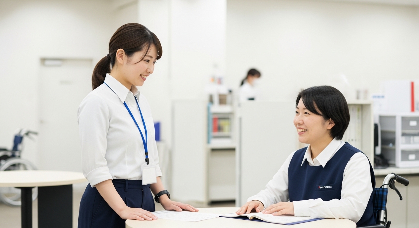 障害者雇用ボーナス制度を解説する日本人女性