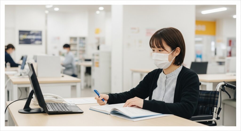 就労移行支援でWebデザインを学ぶためにパソコンで制作作業を行う支援利用者のイメージ