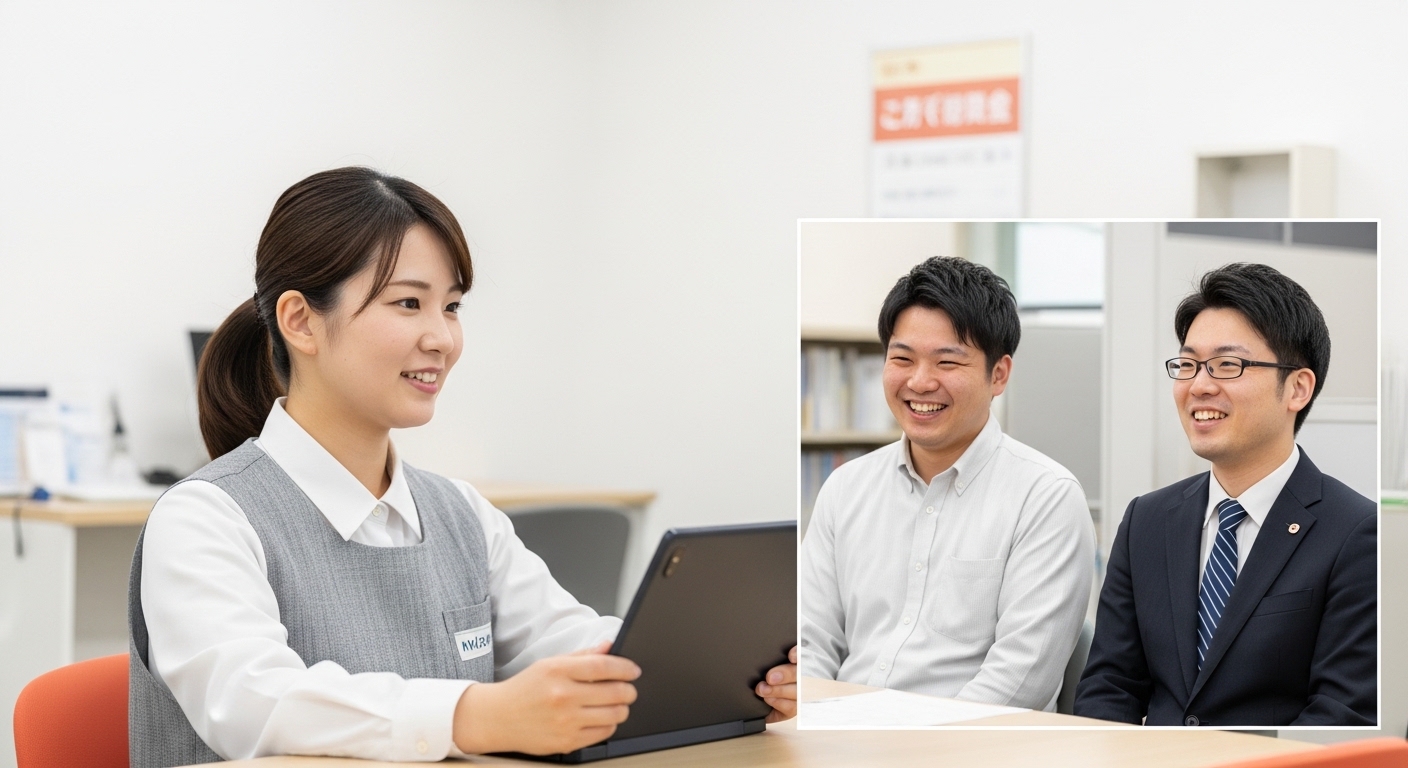 サポステと発達障害支援の違いに悩む男性が就職相談を受けながら自分に合う支援先を探している様子