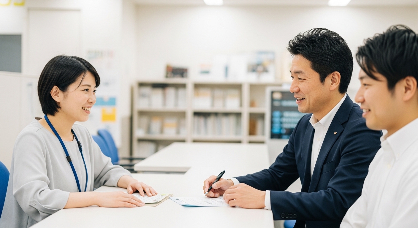 就労継続支援B型の工賃最高額を確認する日本人男性