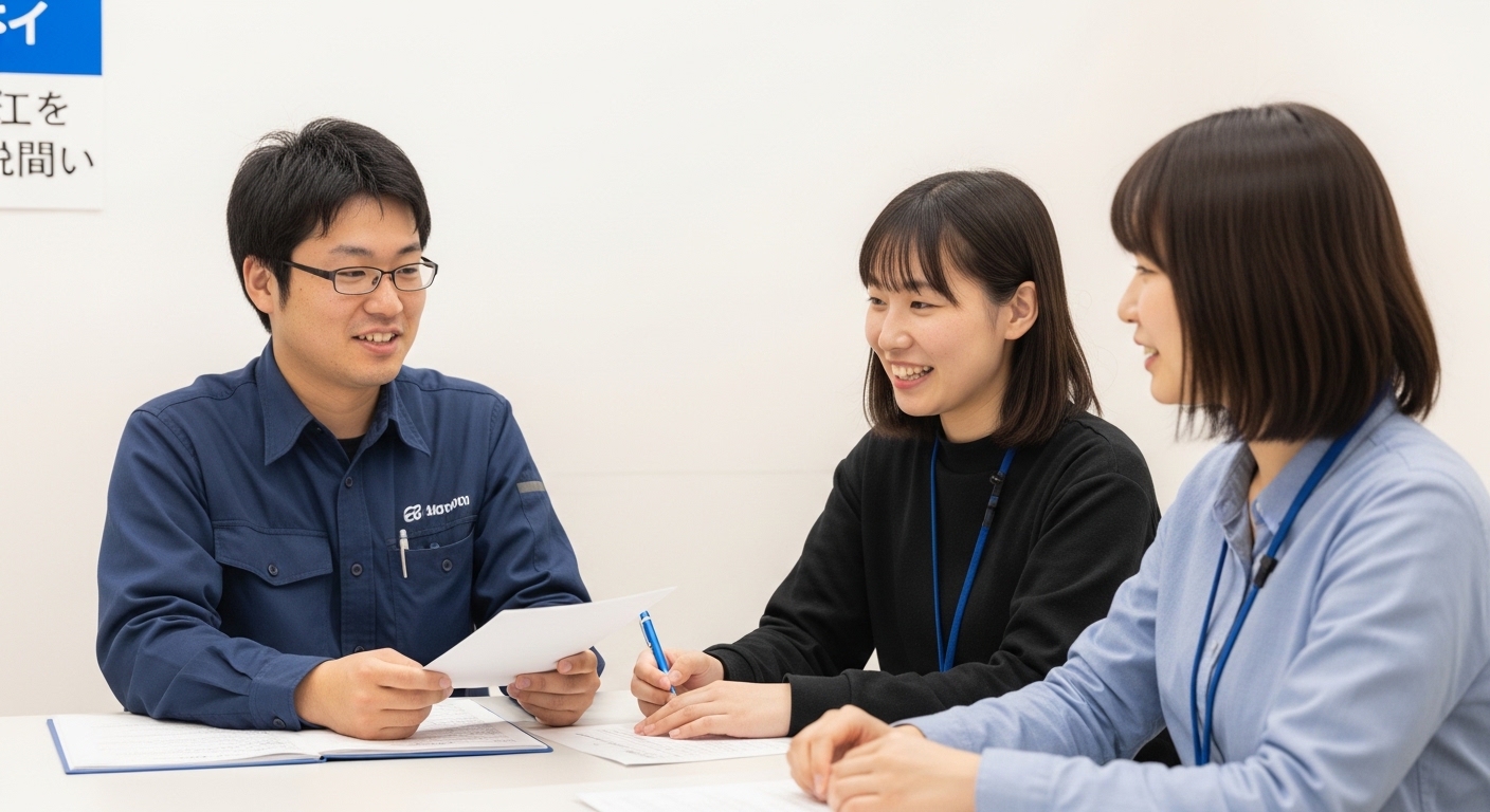 就労継続支援B型の併用制度について調べながら、同日NGの理由を確認する男性利用者の相談シーン