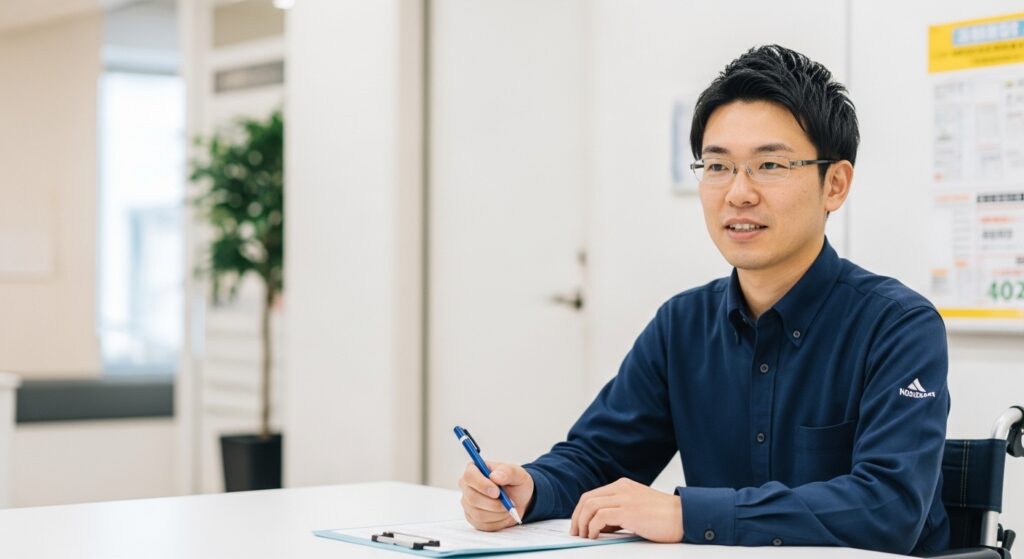 作業に参加しない日本人男性と作業所