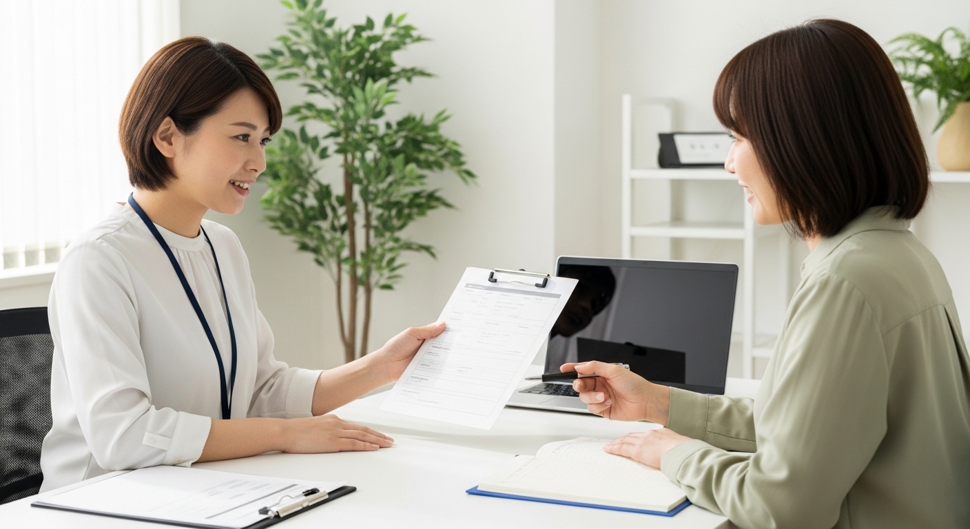 工賃と確定申告を確認する日本人女性