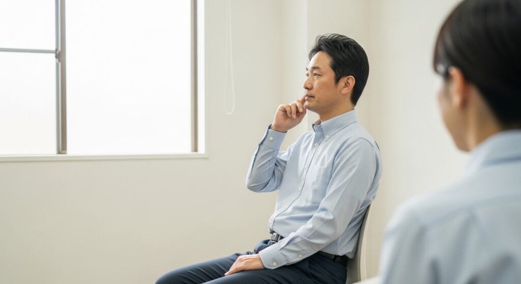 就労支援B型の説明を受ける日本人男性