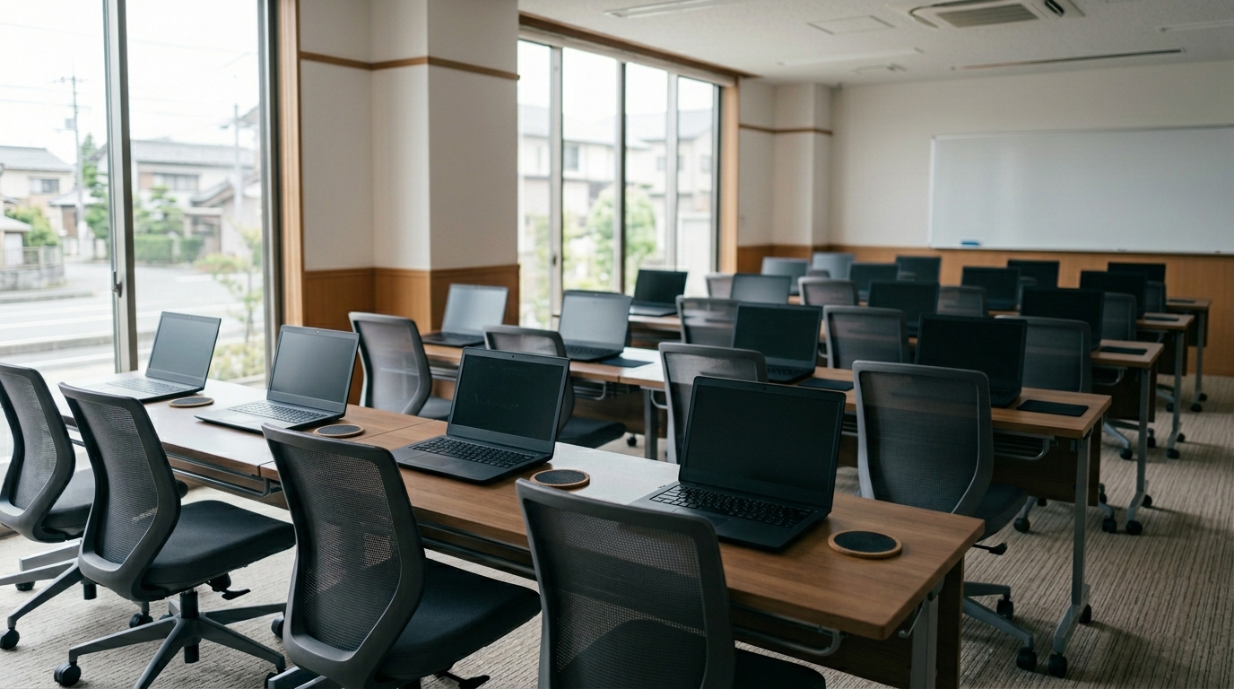 障害区分認定調査のシュミレーション資料や準備物が並ぶ落ち着いた室内風景のイメージ画像