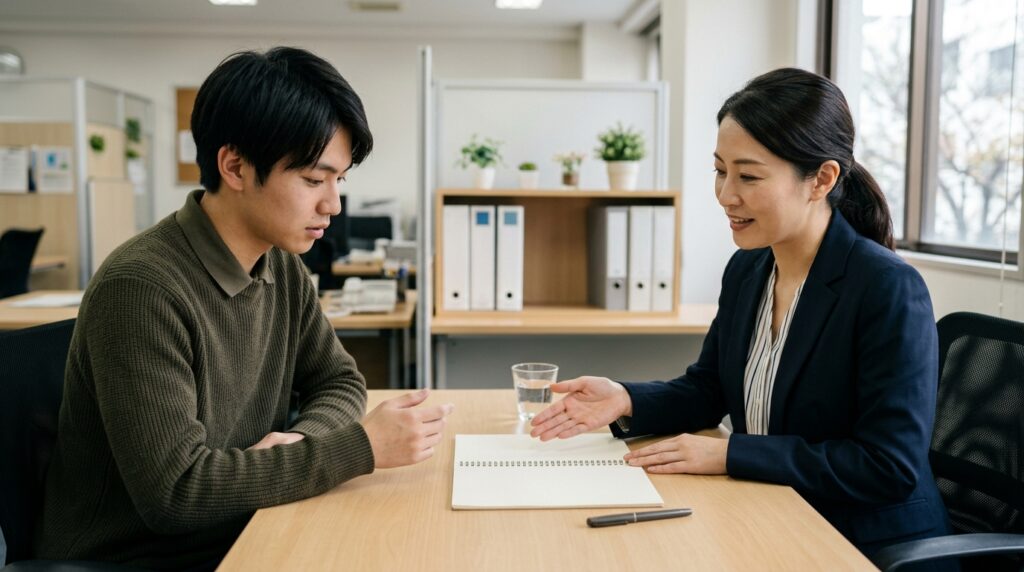 週3利用を相談する日本人男性