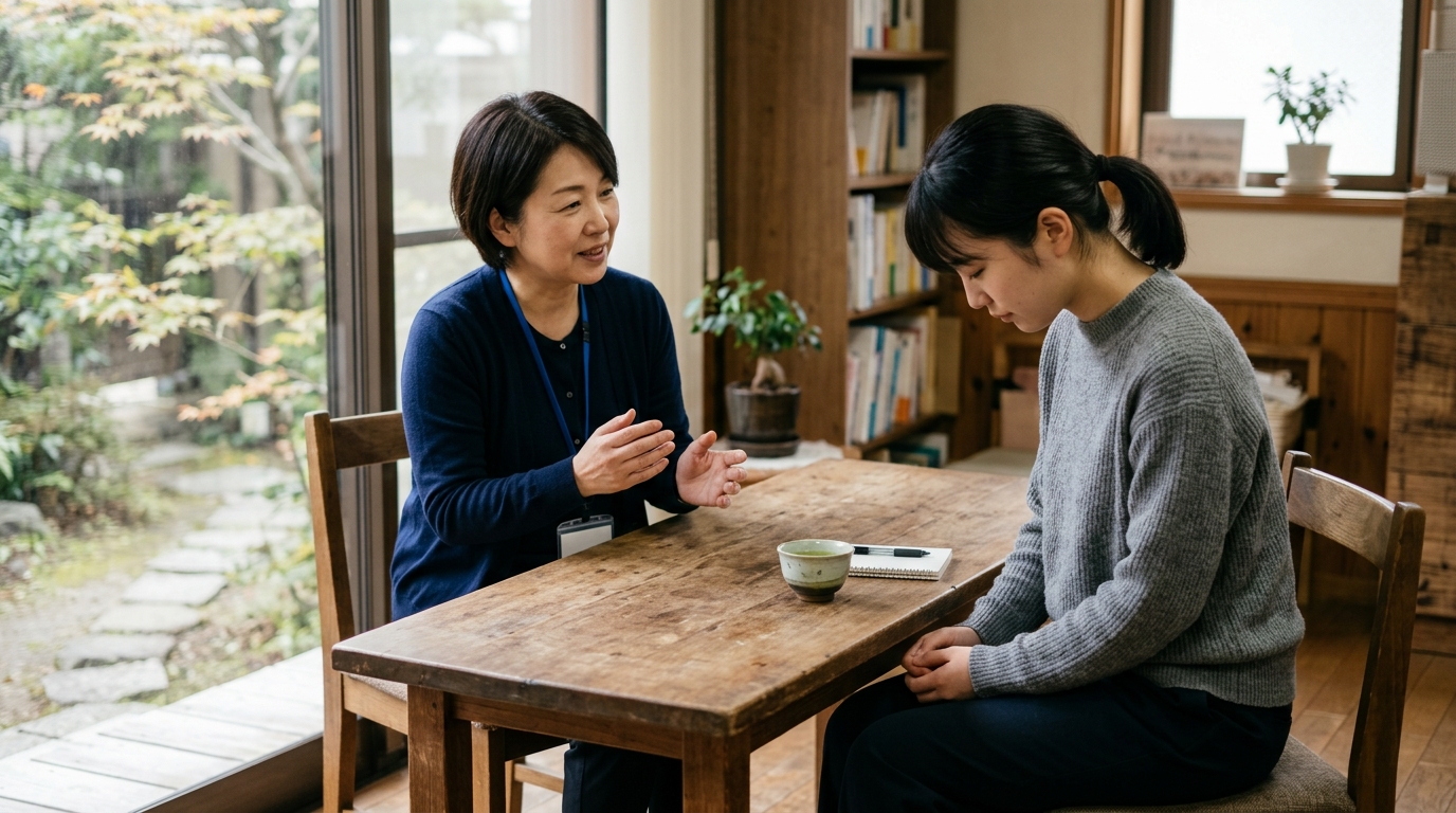 就労移行支援が続かない理由を考え、支援制度や今後の通い方を相談する女性のイメージ画像
