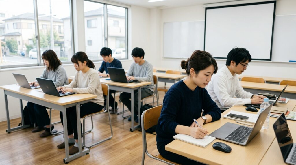 若者が教室で学びながら就職準備や自己理解を進める様子を表すイメージ画像