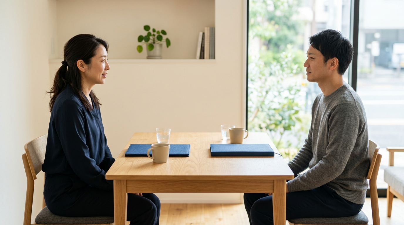 ASDの特性に合うバイト探しで、自分に合った職場環境や働き方を考えながら仕事を探す男性を表したイメージ画像